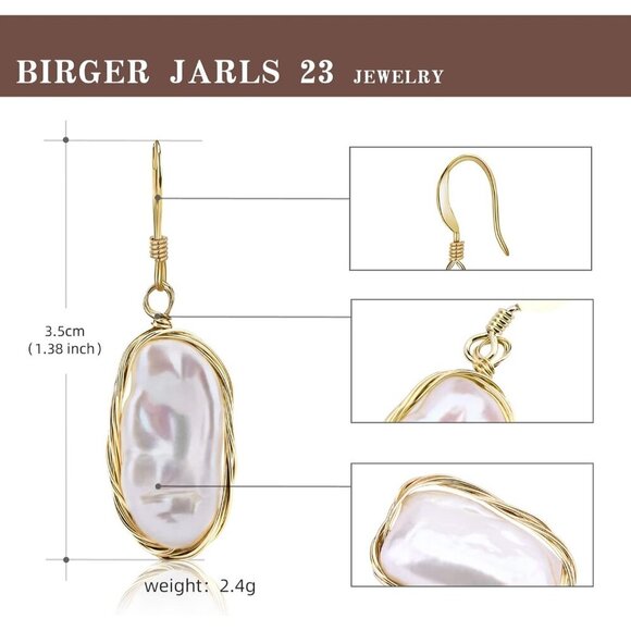 Women's 14k fish hook gold Dainty gold Wire Wrap pearl drop Earrings - Picture 4 of 6